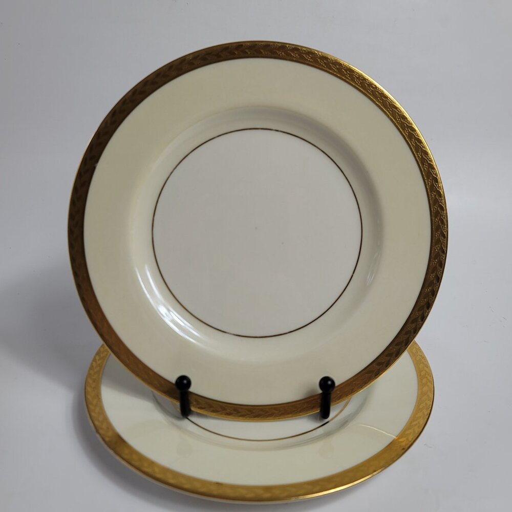 TWO Haviland Madison Salad Plates Cream Band Gold Encrusted Edge (New York)